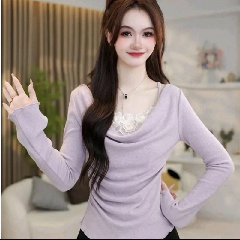 Fake Two Pieces Lace Patchwork Elegant Tops Spring Autumn New Long Sleeve Solid Temperament T Shirts Fashion Sweet Women Clothes
Fake Two Pieces Lace Patchwork Elegant Tops Spring Autumn New Long Sleeve Solid Temperament T Shirts Fashion Sweet Women Clothes
