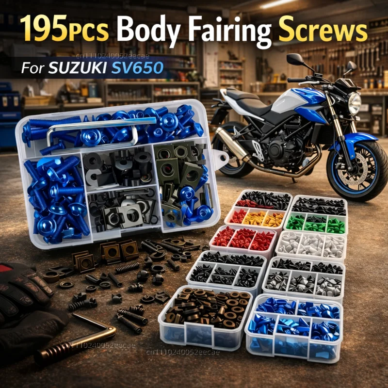 195pcs Motorcycle Fairing Bolts Body Screws Nuts For SUZUKI SV650 sv 650 Kit Aluminum CNC Fasteners Clips Set Accessories
195pcs Motorcycle Fairing Bolts Body Screws Nuts For SUZUKI SV650 sv 650 Kit Aluminum CNC Fasteners Clips Set Accessories