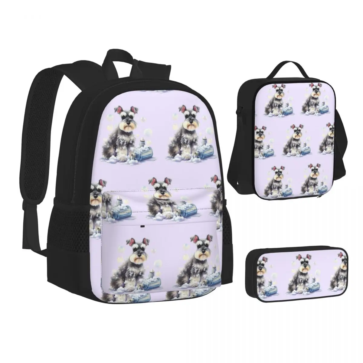 Miniature Schnauzer Bath With Bubbles Backpacks Bookbag School Bags Children Rucksack Lunch Bag Pen Bag Three-Piece Set
Miniature Schnauzer Bath With Bubbles Backpacks Bookbag School Bags Children Rucksack Lunch Bag Pen Bag Three-Piece Set