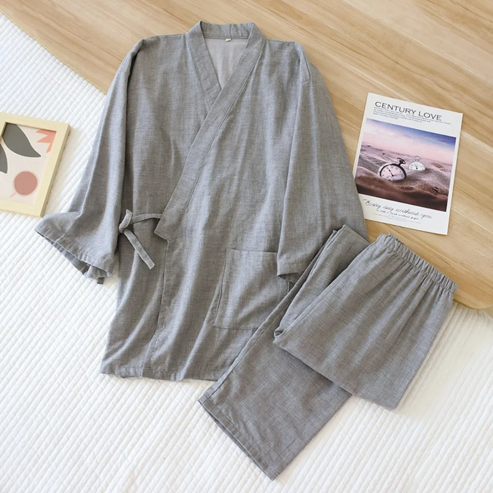 Japanese Summer Kimono Pajama Set Men Cotton Gauze Lightweight Yukata Robe Loose Plus Size XXL(440lbs) Home Wear 2-Piece
Japanese Summer Kimono Pajama Set Men Cotton Gauze Lightweight Yukata Robe Loose Plus Size XXL(440lbs) Home Wear 2-Piece