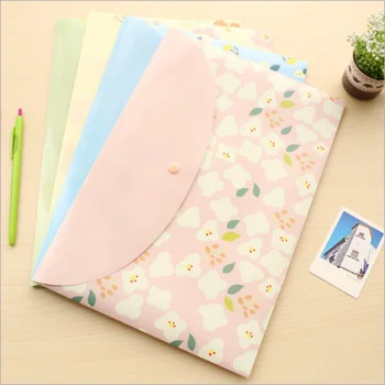 귀여운 만화 동물 파일 홀더 스냅 버튼 PVC 폴더 펜 박스, 사무실 정보 가방, A4, 1 개