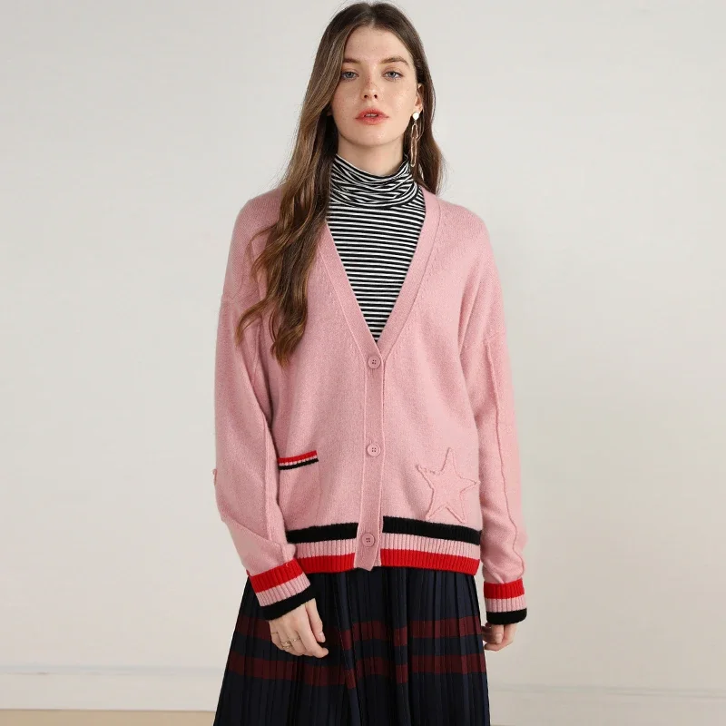 high quality 6 ply 100% cashmere pink cardigan woman v neck long sleeve buttons outerwear large size ladies softness tops
high quality 6 ply 100% cashmere pink cardigan woman v neck long sleeve buttons outerwear large size ladies softness tops