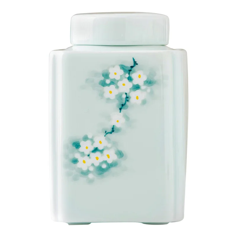CX celadon hand-painted plum blossom tea jar small ceramic sealed jar household square tea warehouse storage tank
CX celadon hand-painted plum blossom tea jar small ceramic sealed jar household square tea warehouse storage tank