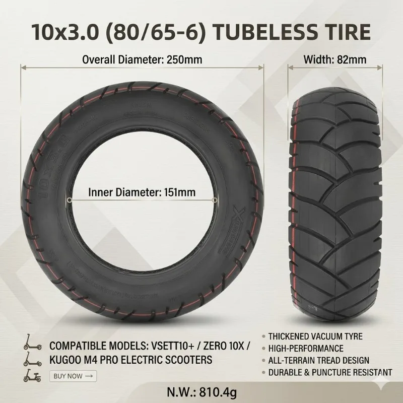 New 10x3.0 Thickened Tubeless Tire 80/65-6 for VSETT10+ Zero 10X Kugoo M4 Pro Kaabo Mantis E-Scooter
New 10x3.0 Thickened Tubeless Tire 80/65-6 for VSETT10+ Zero 10X Kugoo M4 Pro Kaabo Mantis E-Scooter