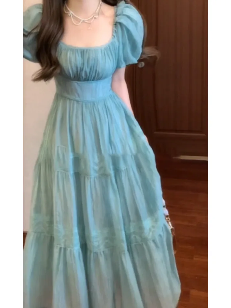 Plus Size French Sweet Temperament Square Neck Puff Sleeve Dress for Women Summer Gentle Style Slimming Ruched Long Dress
Plus Size French Sweet Temperament Square Neck Puff Sleeve Dress for Women Summer Gentle Style Slimming Ruched Long Dress