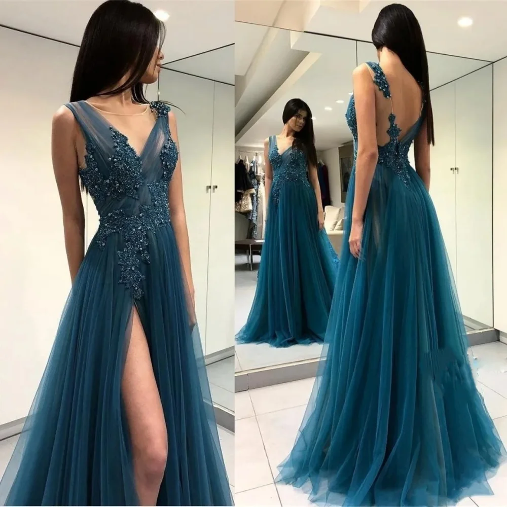 V-Neck Formal Evening Dress Lace Appliques Beads Sleeveless Bridesmaid dress Floor-Length A-Line Tulle Bridal Gown Prom Dress
V-Neck Formal Evening Dress Lace Appliques Beads Sleeveless Bridesmaid dress Floor-Length A-Line Tulle Bridal Gown Prom Dress