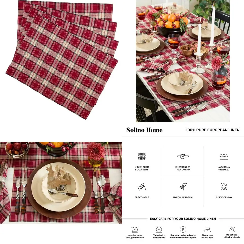 Set of 4 Burgundy Tartan 100% Linen Placemats, 14x19 Inches, Handcrafted & Machine Washable, Perfect for Christmas & Xmas Celebr
Set of 4 Burgundy Tartan 100% Linen Placemats, 14x19 Inches, Handcrafted & Machine Washable, Perfect for Christmas & Xmas Celebr