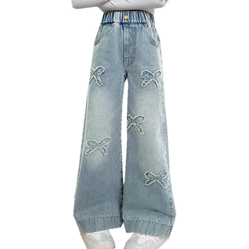 American Retro Child Baggy Jeans with Bows For Girls Fashion Stretch Elastic Waist Denim Pants Kids Wide Leg Jeans Trousers 5-14
American Retro Child Baggy Jeans with Bows For Girls Fashion Stretch Elastic Waist Denim Pants Kids Wide Leg Jeans Trousers 5-14