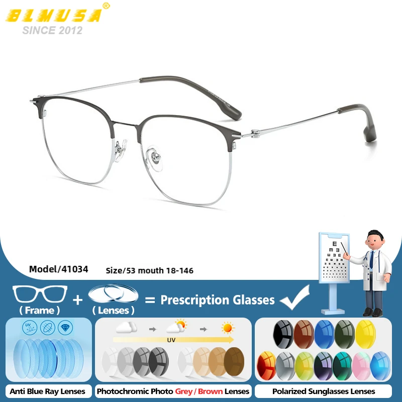BLMUSA Classic Simple Square Prescription Glasses Men Anti-blue Light Photochromic Myopia Glasses Can Be Customized Progressive
BLMUSA Classic Simple Square Prescription Glasses Men Anti-blue Light Photochromic Myopia Glasses Can Be Customized Progressive