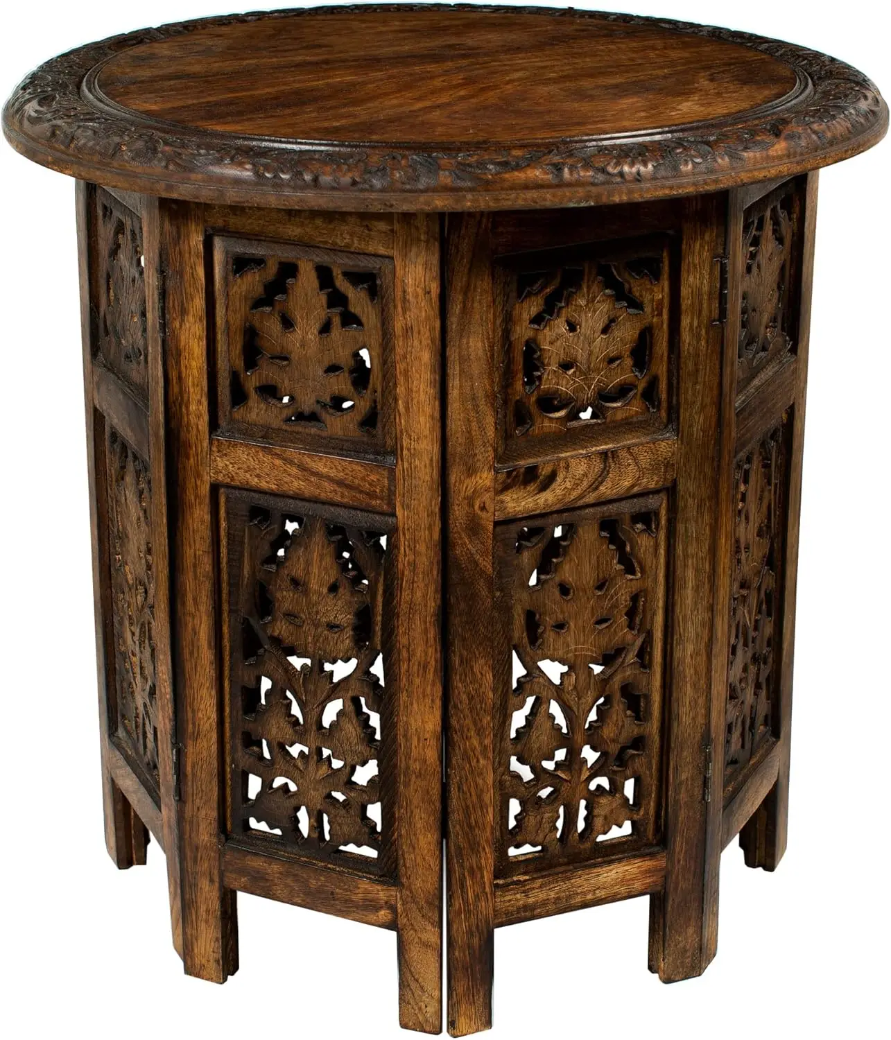 Hand Carved Wood Side Table - 18x18 Folding Accent for Small Spaces, No Tools Assembly, Mango Wood, Brown
Hand Carved Wood Side Table - 18x18 Folding Accent for Small Spaces, No Tools Assembly, Mango Wood, Brown