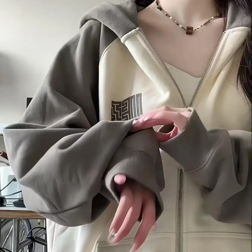 Retro American Color Block Hoodie Women's Spring Autumn Loose Trendy Lazy Style Oversize Fleece Zipper Cardigan Jacket
Retro American Color Block Hoodie Women's Spring Autumn Loose Trendy Lazy Style Oversize Fleece Zipper Cardigan Jacket