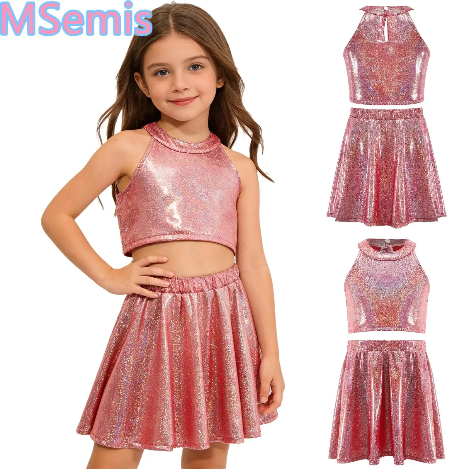 Kids Girls Metallic Dance Modern Jazz Street Outfit Sleeveless Vest And Tutu Skirt for Cheerleading Chorus Performance Costumes
Kids Girls Metallic Dance Modern Jazz Street Outfit Sleeveless Vest And Tutu Skirt for Cheerleading Chorus Performance Costumes