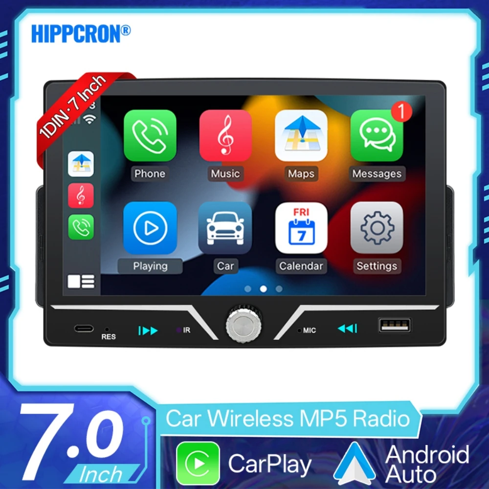 Hippcron Car Radio 7 Inch IPS Touch Screen 1 Din Wireless Android Auto Carplay 7 Color Bluetooth Type-C Charging Mirror Link
Hippcron Car Radio 7 Inch IPS Touch Screen 1 Din Wireless Android Auto Carplay 7 Color Bluetooth Type-C Charging Mirror Link