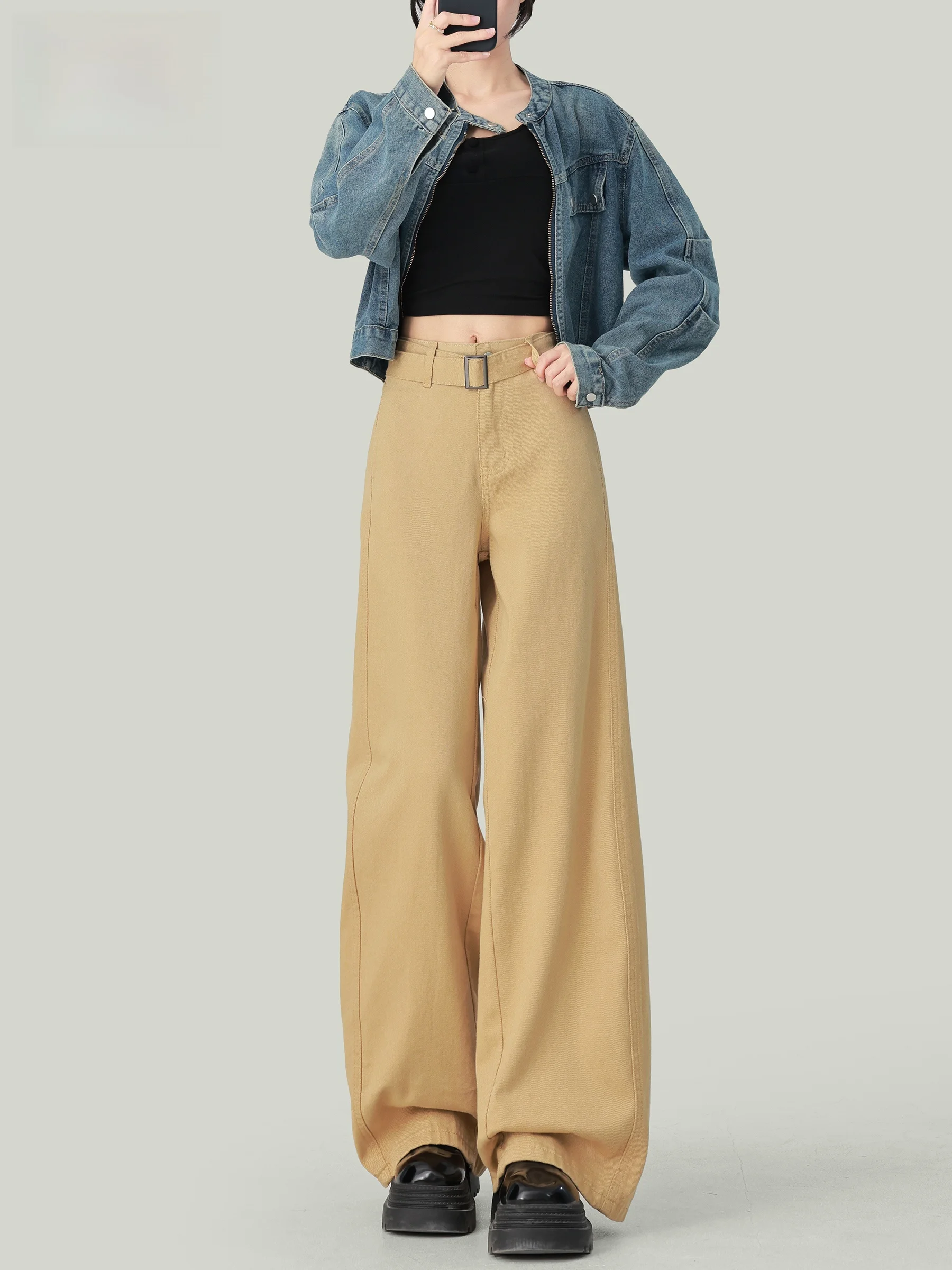 Khaki High Waist Wide Leg Denim Jeans Women's Loose Slimming American Retro Straight Floor-Length Pants Autumn Winter New Style
Khaki High Waist Wide Leg Denim Jeans Women's Loose Slimming American Retro Straight Floor-Length Pants Autumn Winter New Style