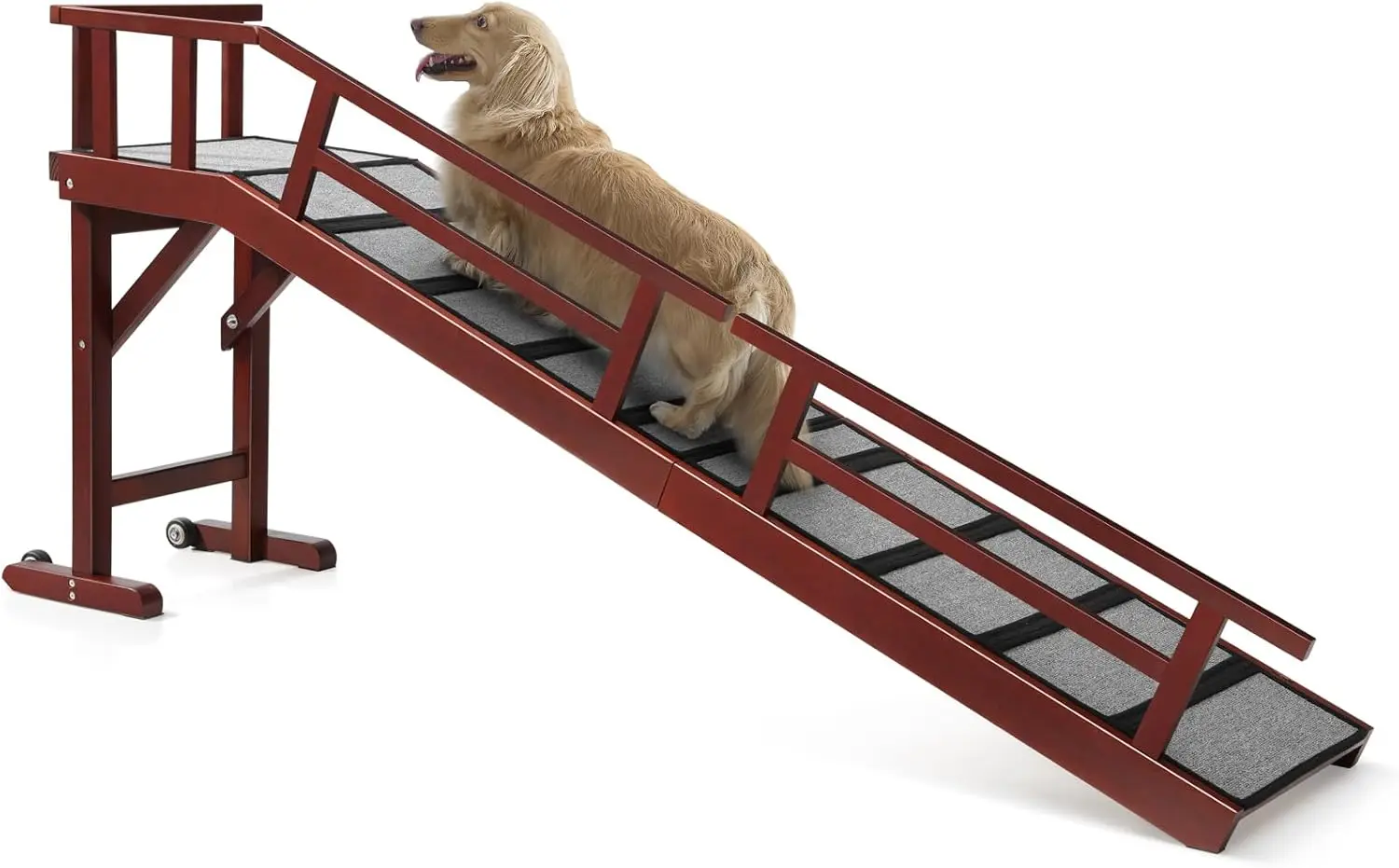 Dog Ramp for Bed or Couch, Wooden Pet Ramp with Gentle Slope, Non-Slip Surface, Removable Side Rails, Top Platform & Wheels, for Small, Large & Senior Dogs, 74" Long, Mahogany
Dog Ramp for Bed or Couch, Wooden Pet Ramp with Gentle Slope, Non-Slip Surface, Removable Side Rails, Top Platform & Wheels, for Small, Large & Senior Dogs, 74" Long, Mahogany