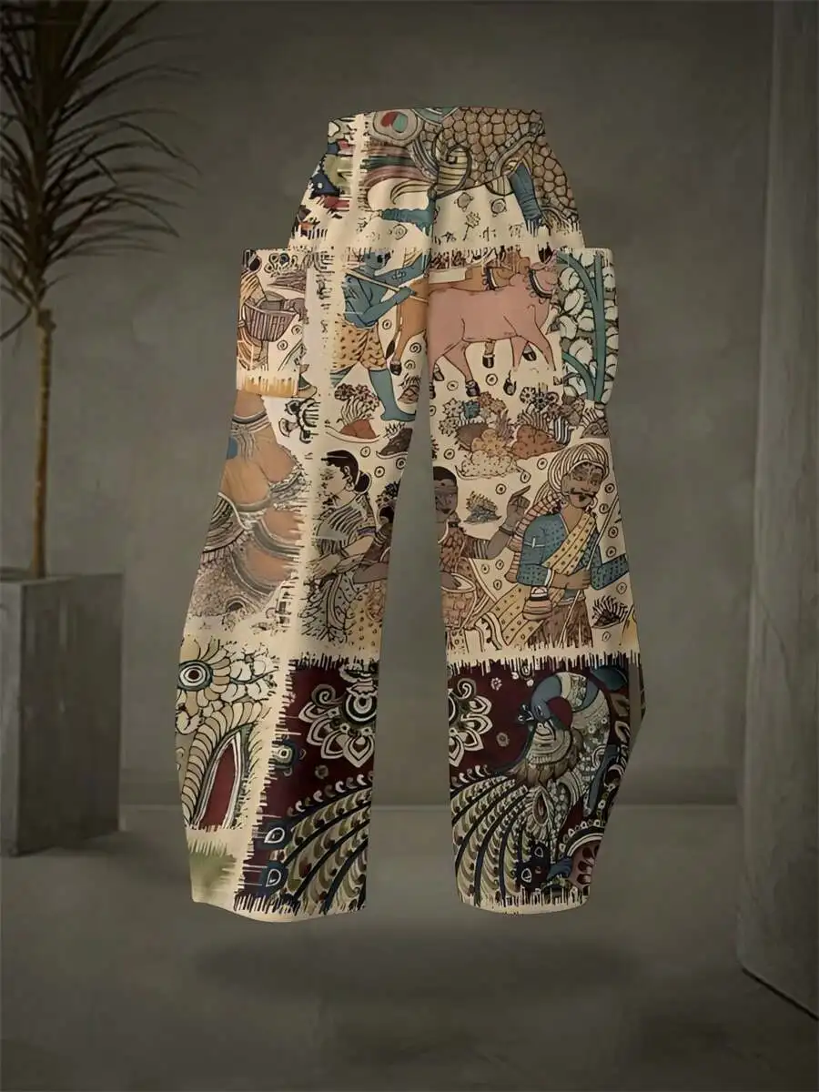 Womens Retro Folk Print Woven Curved Pants With Side Pockets Comfortable Fit
Womens Retro Folk Print Woven Curved Pants With Side Pockets Comfortable Fit
