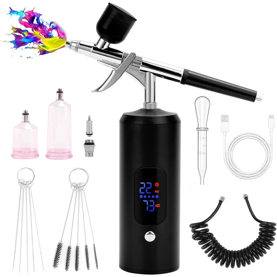 Cordless Rechargeable Airbrush Kit with Adjustable 38 PSI Compressor LCD Screen Display and Extendable Air Hose Ideal for Preci
Cordless Rechargeable Airbrush Kit with Adjustable 38 PSI Compressor LCD Screen Display and Extendable Air Hose Ideal for Preci