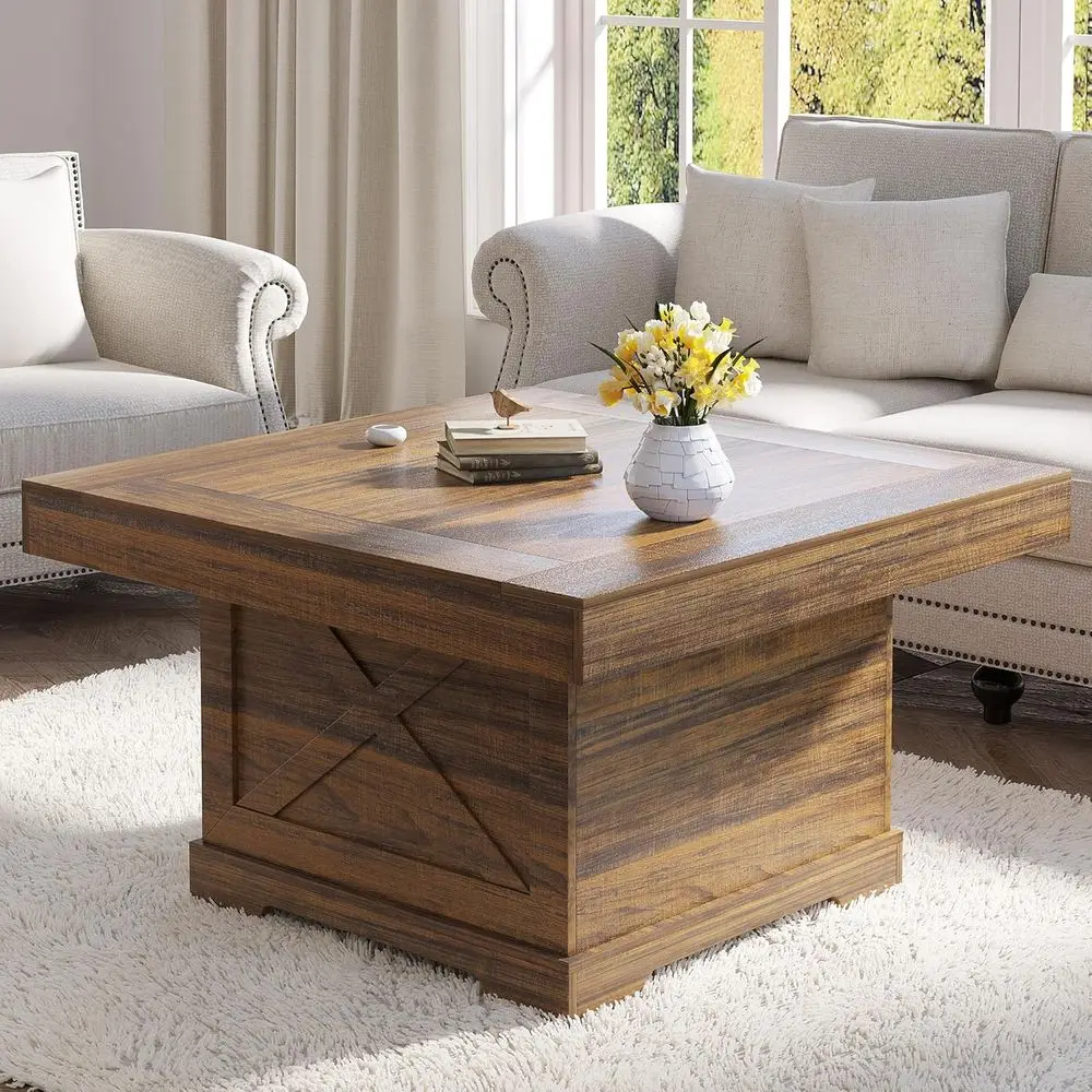 Rustic Walnut X-Design Wooden Pedestal Coffee Table for Living Room and Dining Area
Rustic Walnut X-Design Wooden Pedestal Coffee Table for Living Room and Dining Area