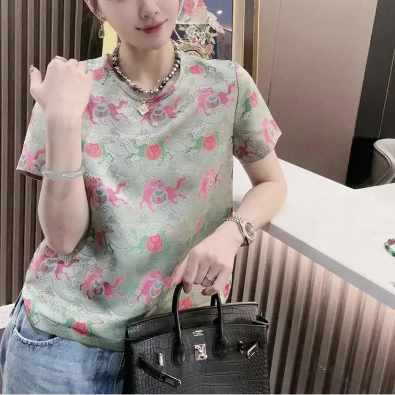 Chic and Beautiful Small Tops in Spring and Summer New Chinese Women's Bottoming Chinese Style Printed Short-sleeved T-shirt
Chic and Beautiful Small Tops in Spring and Summer New Chinese Women's Bottoming Chinese Style Printed Short-sleeved T-shirt