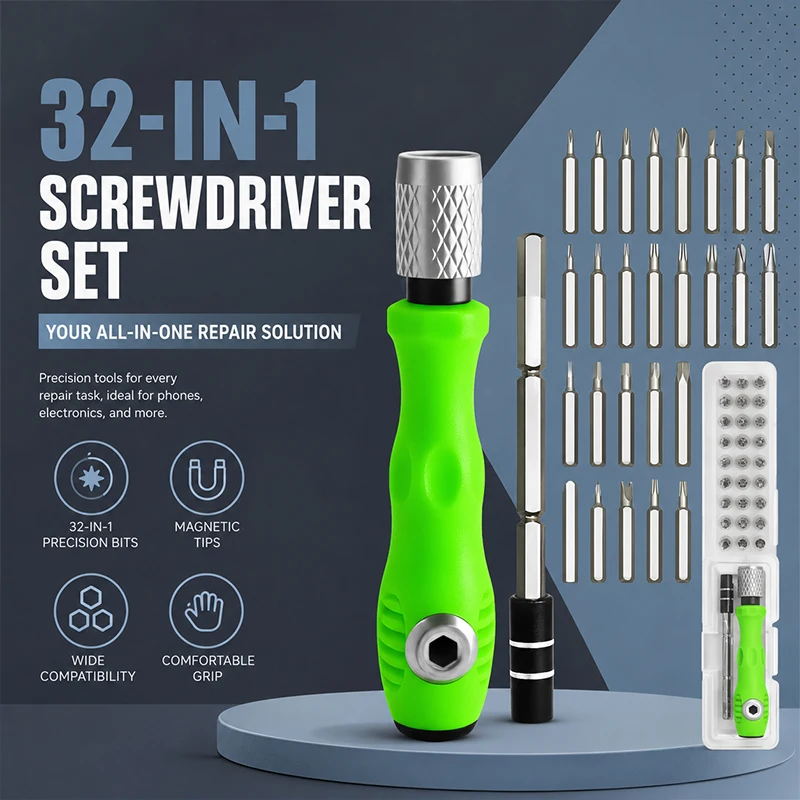 32 in 1 Multi-Function Screwdriver Set Manual Repair Tool Kit with Precision Bits for Mobile Phone Laptop Electronics DIY
32 in 1 Multi-Function Screwdriver Set Manual Repair Tool Kit with Precision Bits for Mobile Phone Laptop Electronics DIY