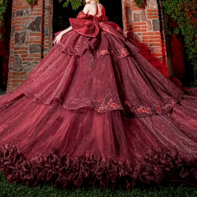 A1240 Quality Dark Red Women Wedding Occasion Wear Off Shoulder Bow Tiered Puffy Prom Birthday Party Quinceanera 15 Customized
A1240 Quality Dark Red Women Wedding Occasion Wear Off Shoulder Bow Tiered Puffy Prom Birthday Party Quinceanera 15 Customized