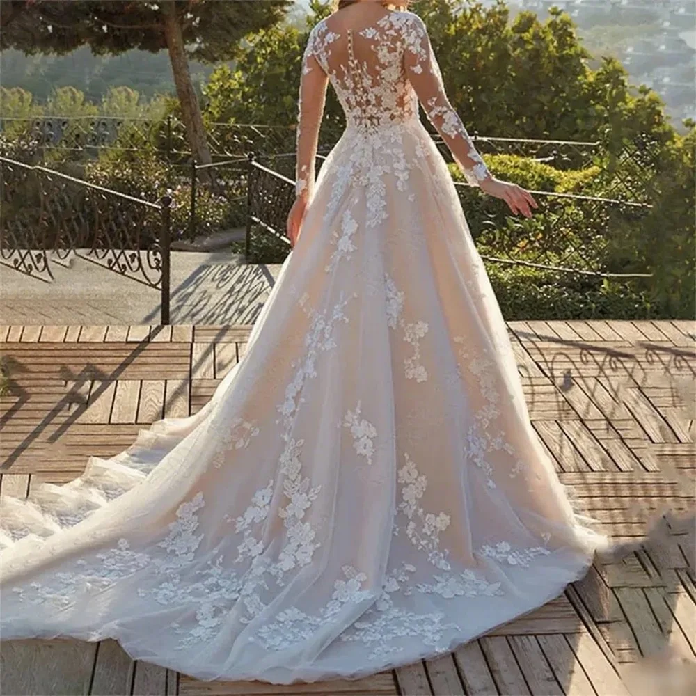 Customized Elegant Lace A-line Wedding Dress Long Sleeves O-Neck Bride Gowns Applique Sweep Train vestidos de novia
Customized Elegant Lace A-line Wedding Dress Long Sleeves O-Neck Bride Gowns Applique Sweep Train vestidos de novia