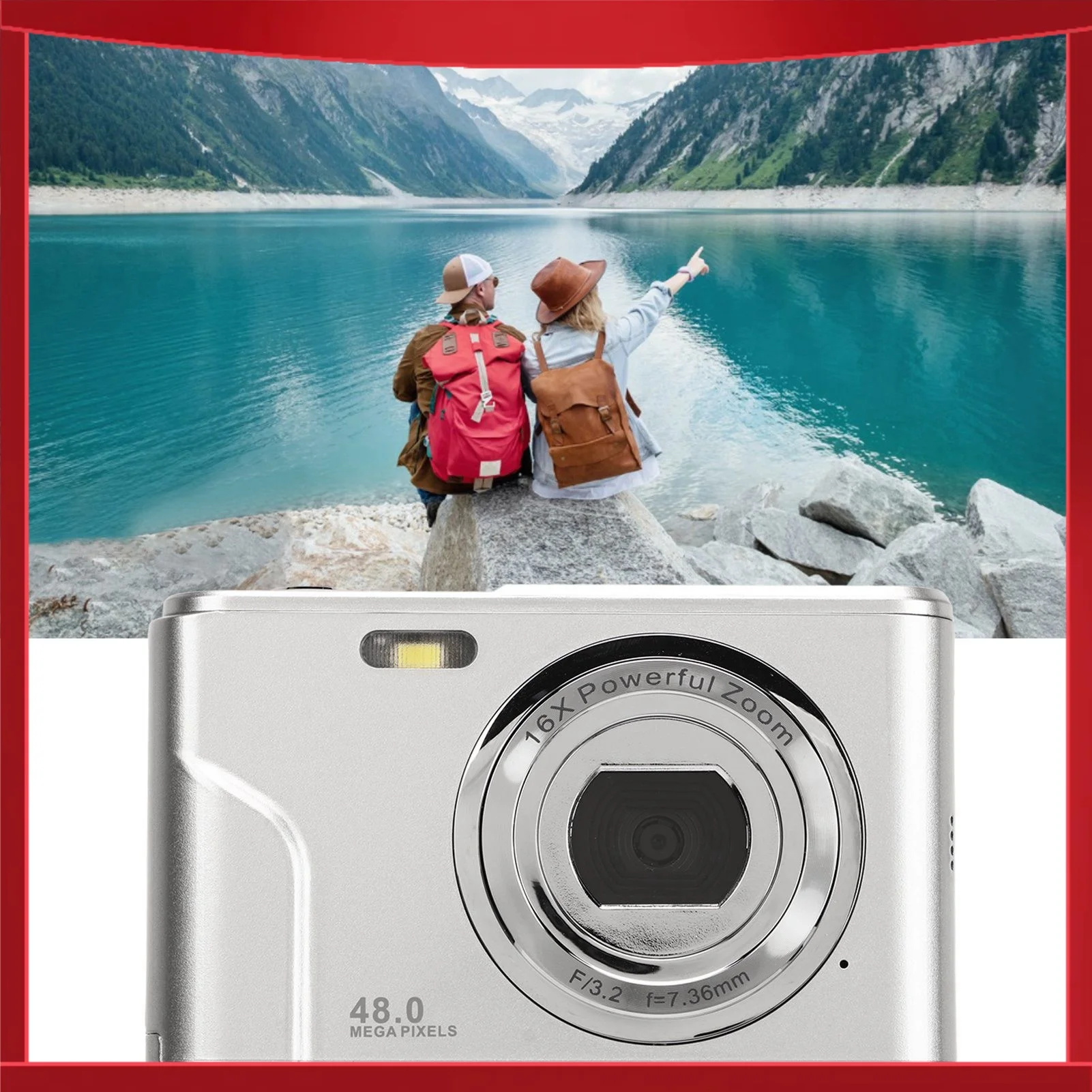 Digital Camera 48MP 16X Zoom 1080P HD 2.4 Inch IPS Display Mini Compact Pocket Camera