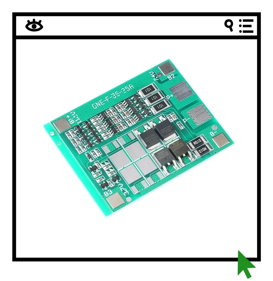 3-series lithium battery protection board 11.1V12.6V12A with balanced overcharge, over discharge and short circuit
3-series lithium battery protection board 11.1V12.6V12A with balanced overcharge, over discharge and short circuit