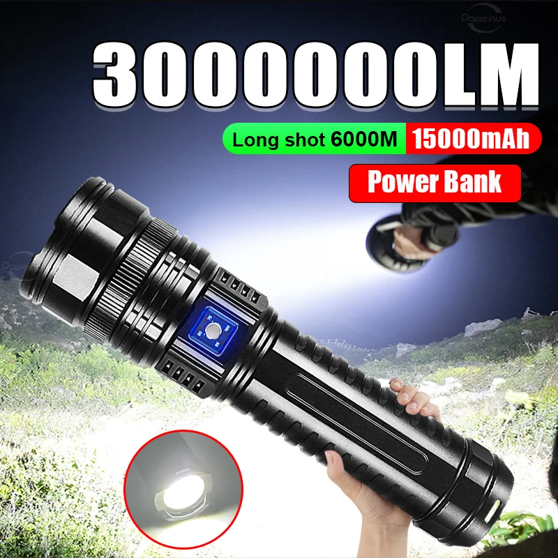 1500W LED Flashlight USB Rechargeable Flash Light 15000MAH High Power Flashlights Zoom Tactical Lantern Long Shot 6km COB Torch
1500W LED Flashlight USB Rechargeable Flash Light 15000MAH High Power Flashlights Zoom Tactical Lantern Long Shot 6km COB Torch