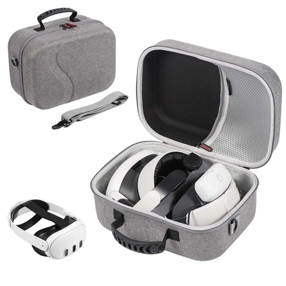 Integrated EVA Storage Case for Meta VR Headset with Dedicated Controller Slot and Expandable Cable Compartment