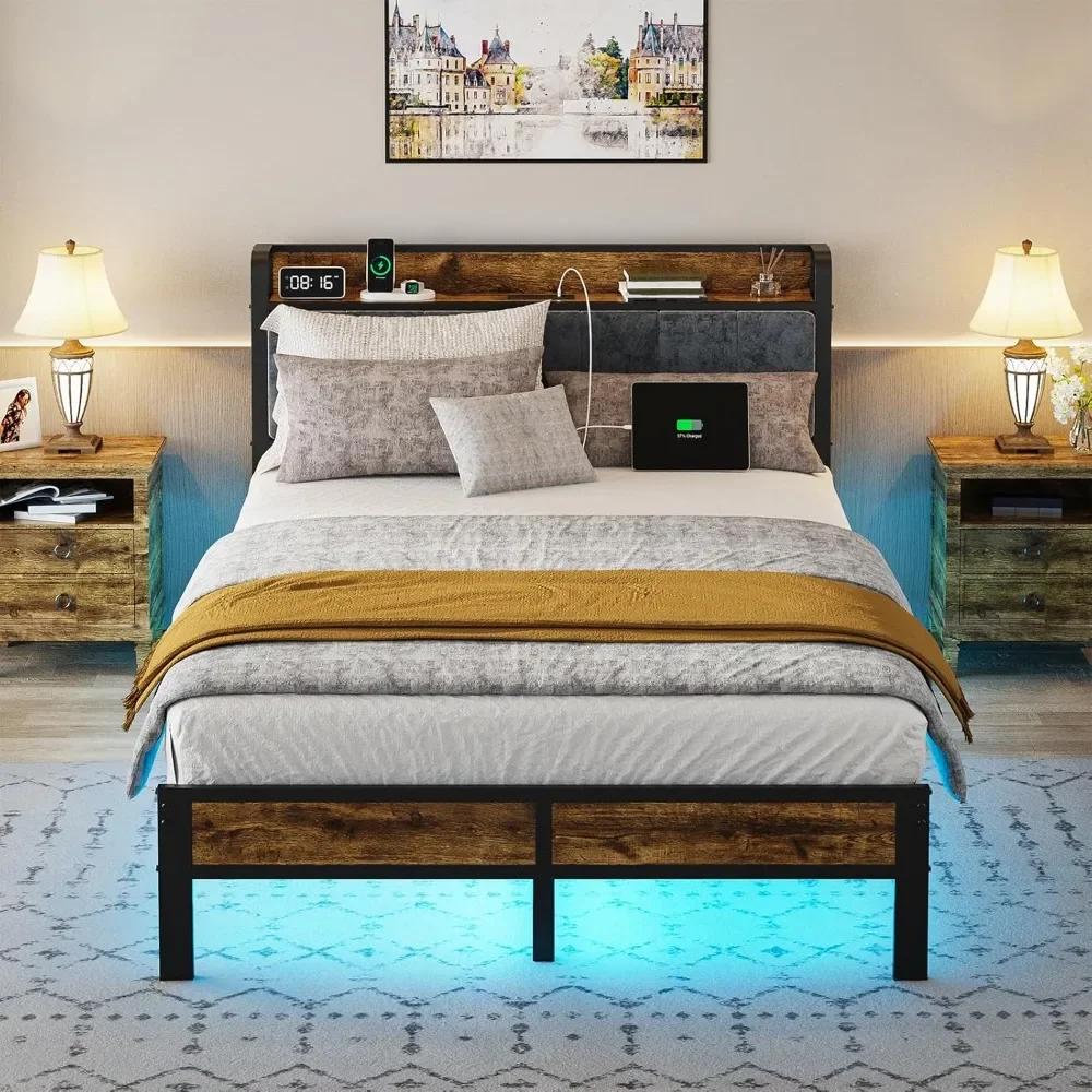 Full Bed Frame with Storage Charging Station Headboard, Smart LED Light, Metal Platform Bed No Box Spring Required
Full Bed Frame with Storage Charging Station Headboard, Smart LED Light, Metal Platform Bed No Box Spring Required
