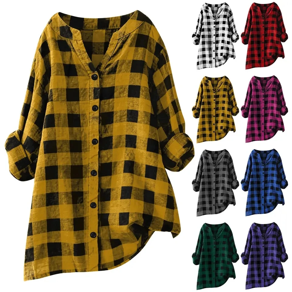 Plus Size Women's Blouses 2026 New Loose Vintage Plaid Shirt Tops Rolled Up Sleeve V Neck Button Up Shirts Daily Wear Camisas
Plus Size Women's Blouses 2026 New Loose Vintage Plaid Shirt Tops Rolled Up Sleeve V Neck Button Up Shirts Daily Wear Camisas
