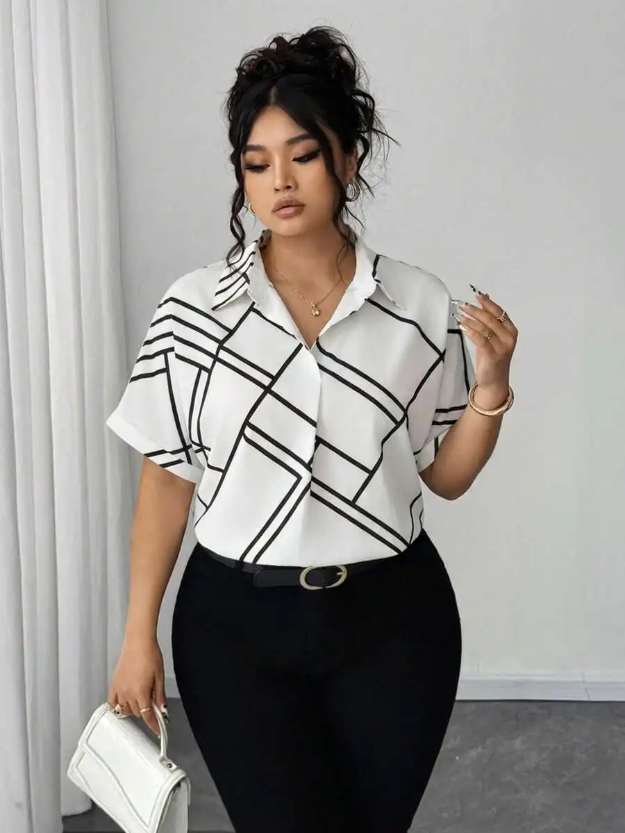 Plus Size Geometric Print Short Sleeve Blouse Women Casual Business Top
Plus Size Geometric Print Short Sleeve Blouse Women Casual Business Top