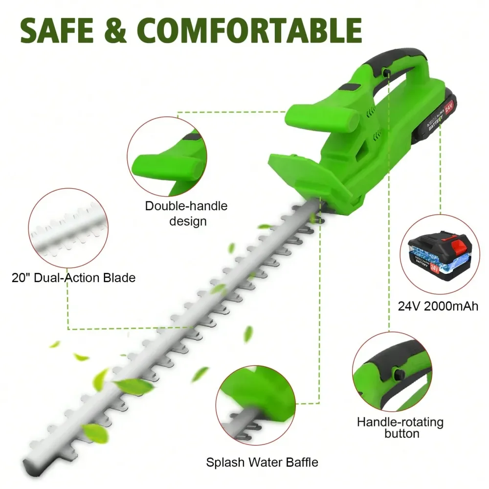 24V Cordless Electric Hedge Trimmer, 1000W Powerful Motor With 2x 2.0Ah Batteries Charger, 20 DualAction Blade For Shrubs, Cutt
24V Cordless Electric Hedge Trimmer, 1000W Powerful Motor With 2x 2.0Ah Batteries Charger, 20 DualAction Blade For Shrubs, Cutt