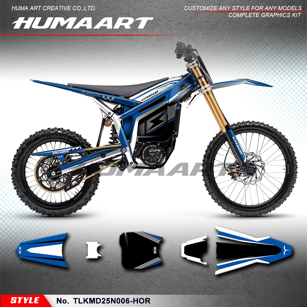 HUMAART Customised Graphics Decal Kit Sticker Sheet for TALARIA KOMODO Blue, Restyled, Style No.TLKMD25N006-HOR
HUMAART Customised Graphics Decal Kit Sticker Sheet for TALARIA KOMODO Blue, Restyled, Style No.TLKMD25N006-HOR