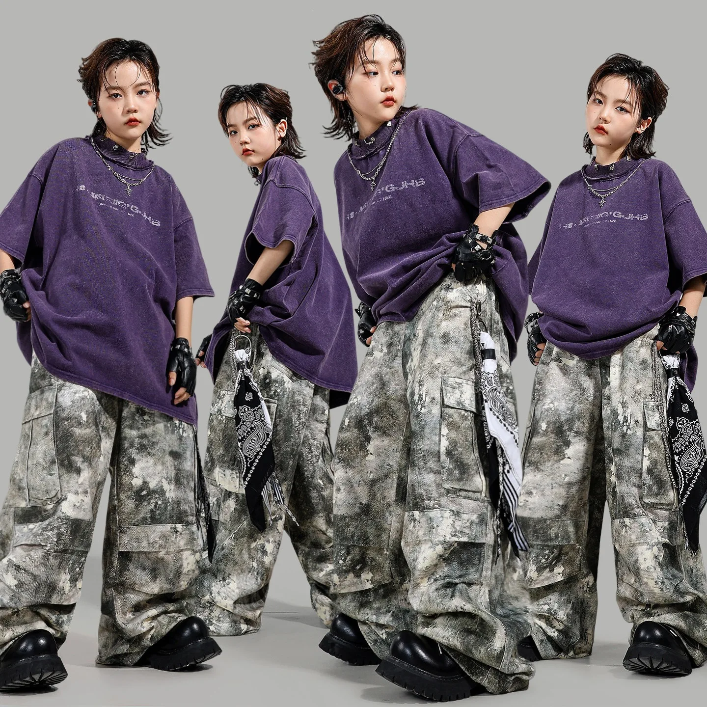 Hip Hop Streetwear Fashion Purple Loose T-Shirt Camouflage Multi Pocket Cargo Pants Kpop Jazz Dance Performance Costume Set
Hip Hop Streetwear Fashion Purple Loose T-Shirt Camouflage Multi Pocket Cargo Pants Kpop Jazz Dance Performance Costume Set