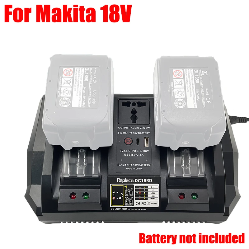 Portable Fast Charger Compatible with For Makita 18V Lithium Batteries Dual-Port Battery Charger with Inverter and Type-C Ports
Portable Fast Charger Compatible with For Makita 18V Lithium Batteries Dual-Port Battery Charger with Inverter and Type-C Ports