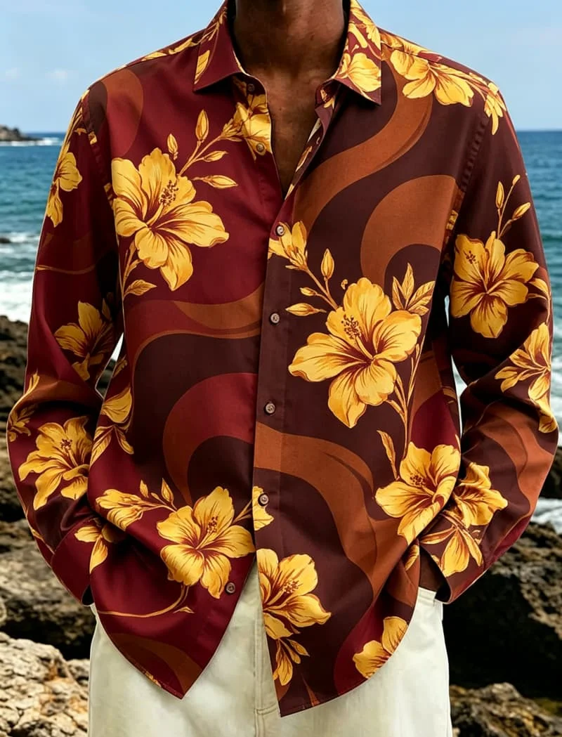 Men's tropical floral printed long sleeved shirt, suitable for daily wear, outdoor activities, and rustic vacation style
Men's tropical floral printed long sleeved shirt, suitable for daily wear, outdoor activities, and rustic vacation style