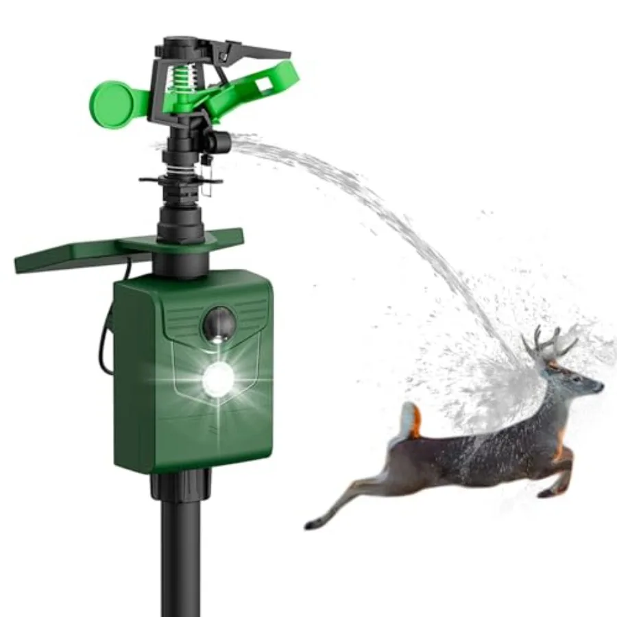 Outdoor solar-powered motion-activated sprinkler deterrent for deer, cats, rabbits, dogs, and birds; white ABS plastic with fla
Outdoor solar-powered motion-activated sprinkler deterrent for deer, cats, rabbits, dogs, and birds; white ABS plastic with fla