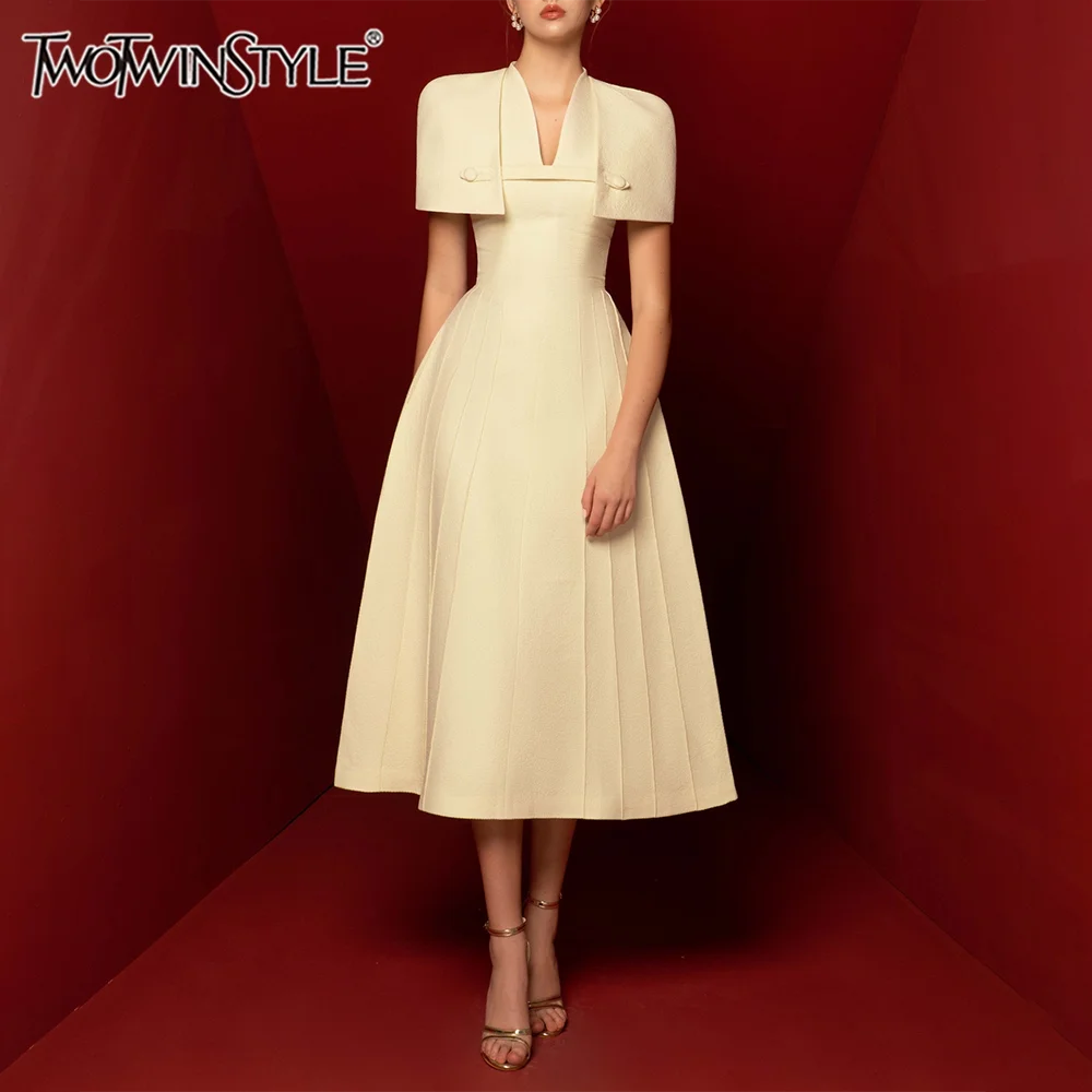 TWOTWINSTYLE Solid Slimming Spliced Shawl Minimalsit Dresses for Women V Neck Sleeveless Tunic Elegant Dress Female Clothing New
TWOTWINSTYLE Solid Slimming Spliced Shawl Minimalsit Dresses for Women V Neck Sleeveless Tunic Elegant Dress Female Clothing New