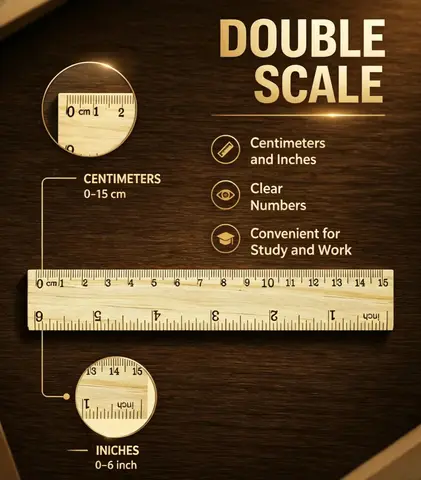 15cm Double Scale Wooden Ruler - Eco-Friendly Measurement Tool, Precise Wood Straight Edge for Accurate Drawing and Crafting