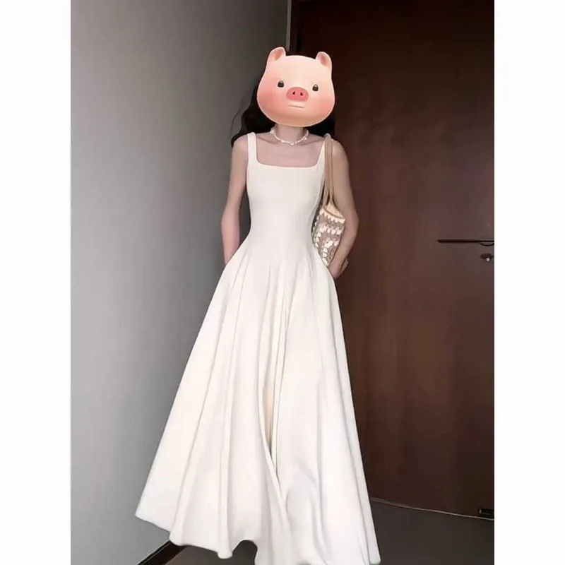 French Style Square Neck Spaghetti Strap Maxi Dress Women High Waist Slim Flowy White Long Dress For Summer
French Style Square Neck Spaghetti Strap Maxi Dress Women High Waist Slim Flowy White Long Dress For Summer