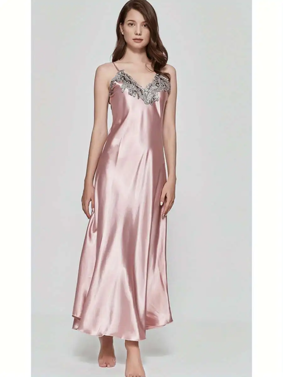 Women Satin Long Nightgown Sleeveless Deep V Neck Lace Trim Sleepwear
Women Satin Long Nightgown Sleeveless Deep V Neck Lace Trim Sleepwear