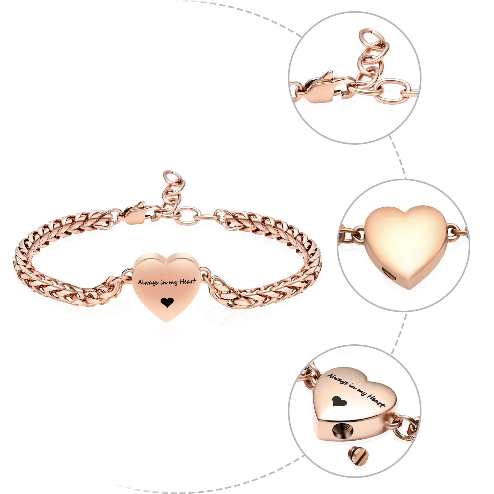 Always In My Heart Heart Shape Urn Bracelet Adjustable Stainless Steel Chain For Pet/Human Ashes Women's Gift Cremation Jewelry
Always In My Heart Heart Shape Urn Bracelet Adjustable Stainless Steel Chain For Pet/Human Ashes Women's Gift Cremation Jewelry