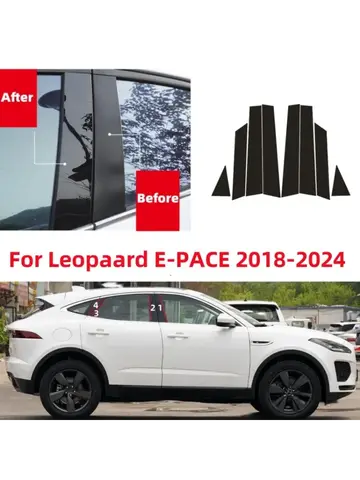 For Jaguar F-PACE Jaguar E-PACE 2016-2025 8pcs Black Center Column Window Trim Covers B C-Pillar Stickers Accessories