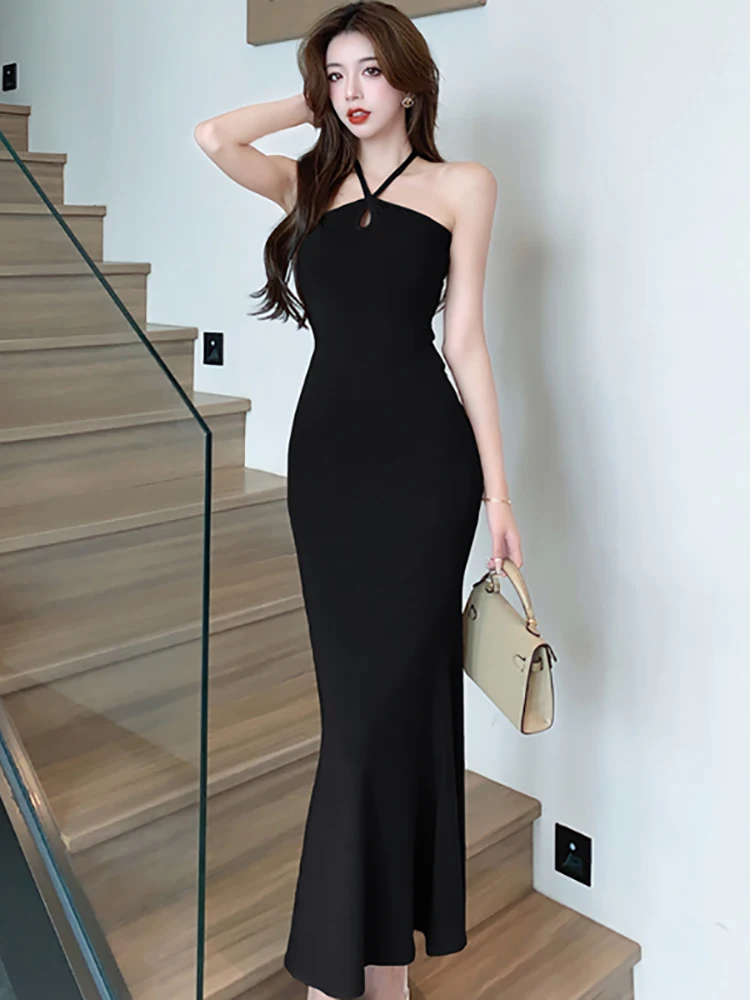 Summer Black Elegant Neck-mounted Sling Long Dress Women Fashion Bodycon Ruffled Mermaid Dress 2025 Korean Vintage Party Dresses
Summer Black Elegant Neck-mounted Sling Long Dress Women Fashion Bodycon Ruffled Mermaid Dress 2025 Korean Vintage Party Dresses