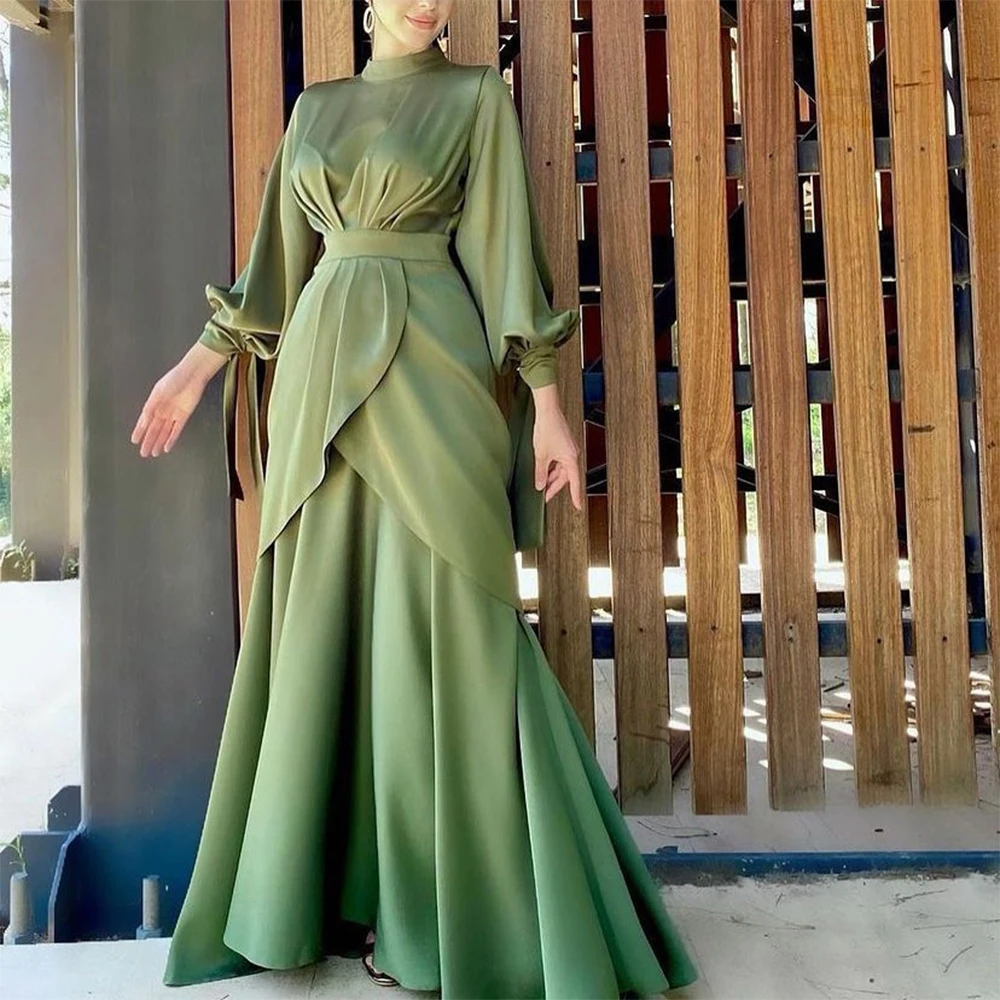 Exquisite Green Satin Evening Dresses Customized High Collar Formal Occasion Gowns 2025 Long Sleeves Mermaid Celebrity Dress
Exquisite Green Satin Evening Dresses Customized High Collar Formal Occasion Gowns 2025 Long Sleeves Mermaid Celebrity Dress