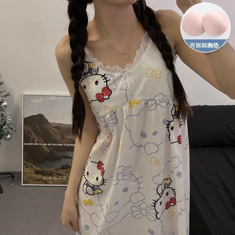 Summer Women's Sleepwear Short Sleeve Sweet Cute Princess Style Dress with Chest Pad V-Neck Sleeveless Thin Material Home Clothe
Summer Women's Sleepwear Short Sleeve Sweet Cute Princess Style Dress with Chest Pad V-Neck Sleeveless Thin Material Home Clothe