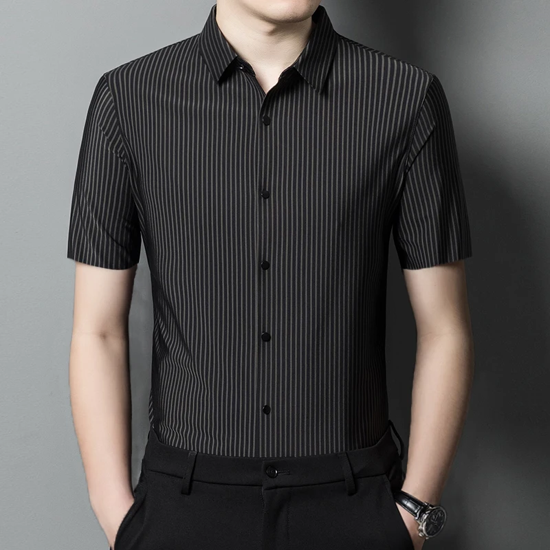 Fashion Leisure Striped Shirts For Men Short Sleeve Seamless Icy Summer New Quality Soft Comfortable Easy Care Camisas De Hombre
Fashion Leisure Striped Shirts For Men Short Sleeve Seamless Icy Summer New Quality Soft Comfortable Easy Care Camisas De Hombre