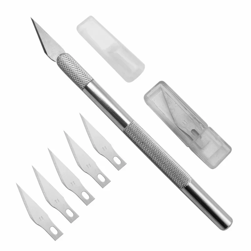 Non-Slip Metal Scalpel Knife Tools Kit Cutter Engraving Craft knives + 5pcs Blades Mobile Phone PCB DIY Repair Hand Tools
Non-Slip Metal Scalpel Knife Tools Kit Cutter Engraving Craft knives + 5pcs Blades Mobile Phone PCB DIY Repair Hand Tools